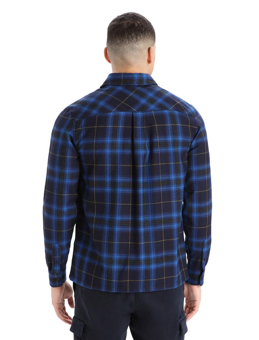 Midnight Navy Icebreaker Merino Dawnder Long Sleeve Flannel Shirt Plaid Men's Hoodie | AU 1255OKIR